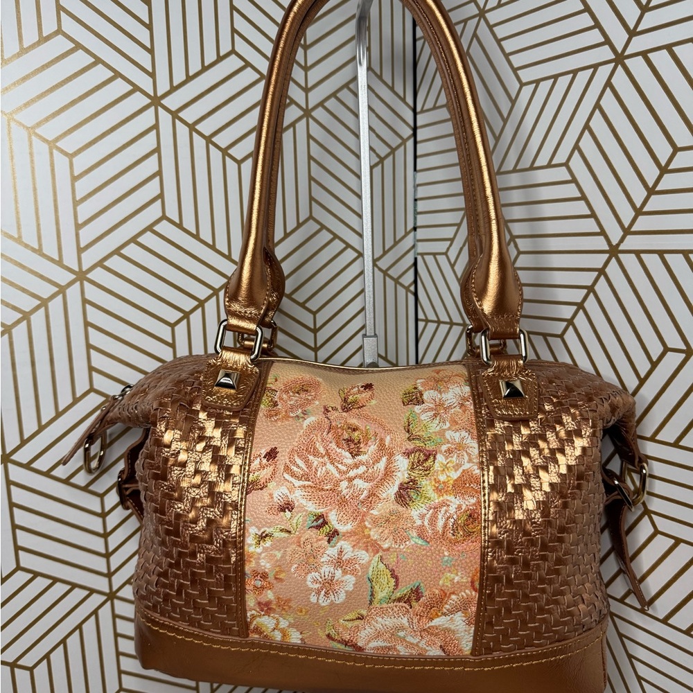 Sharif Floral Peach Floral and Copper Shoulder Bag